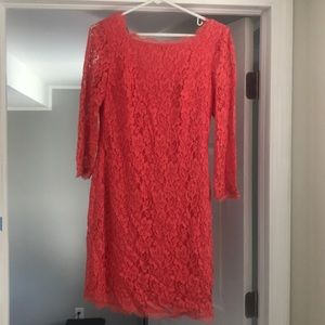Beautiful coral lace overlay dress